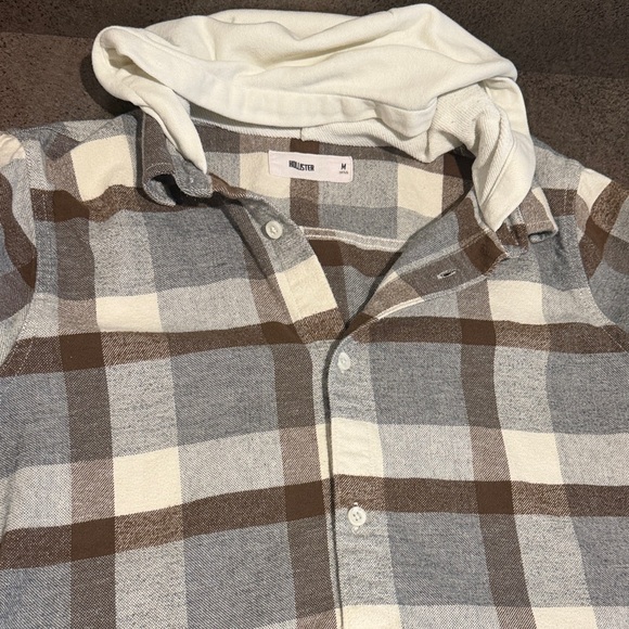 Hollister Other - Hollister Men's Cream, Brown & Gray Plaid Hooded Button-Up Shirt